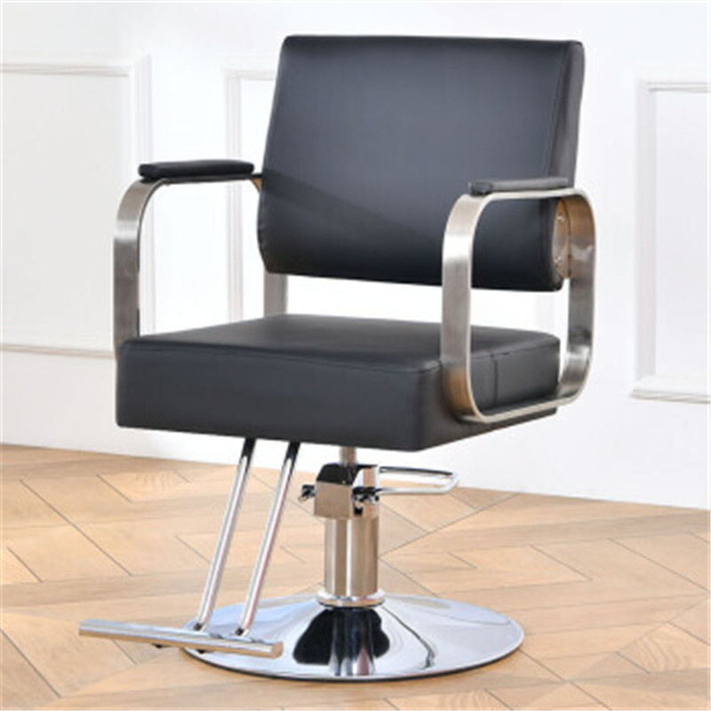 国产理发椅子升降可放倒黑色-银色不锈钢扶手圆盘（把）