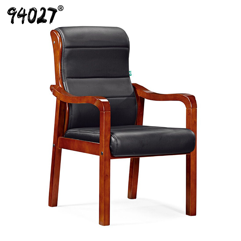 94027实木班前椅会议椅木质办公椅人体工学电脑椅 黑色西皮（把）