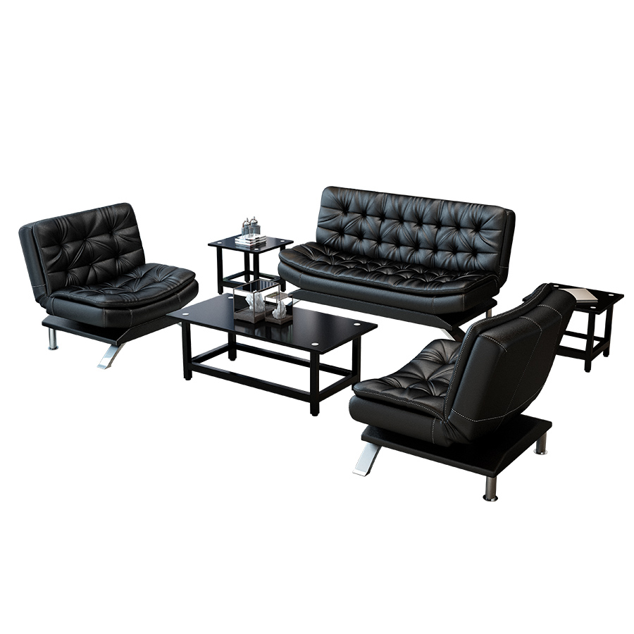 铭祖MZ－S－04皮质沙发办公沙发 办公室接待会客沙发 商务沙发简约现代沙发茶几组合黑色188*88*90cm（套）