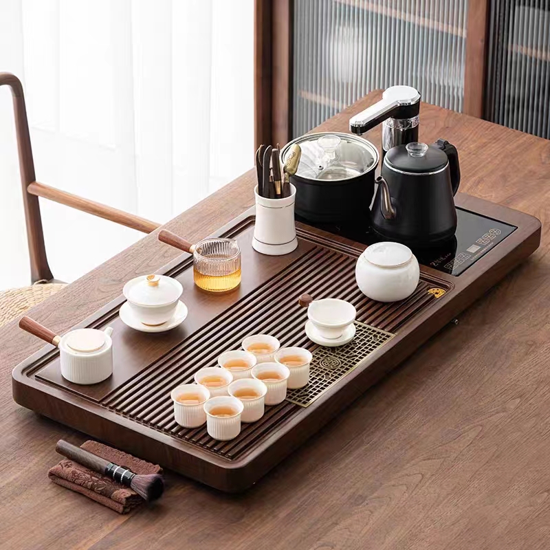 霖悦 现代中式茶盘全自动上水（不含茶具）长90cm*宽43cm*高3cm 胡桃木色（单位：套）