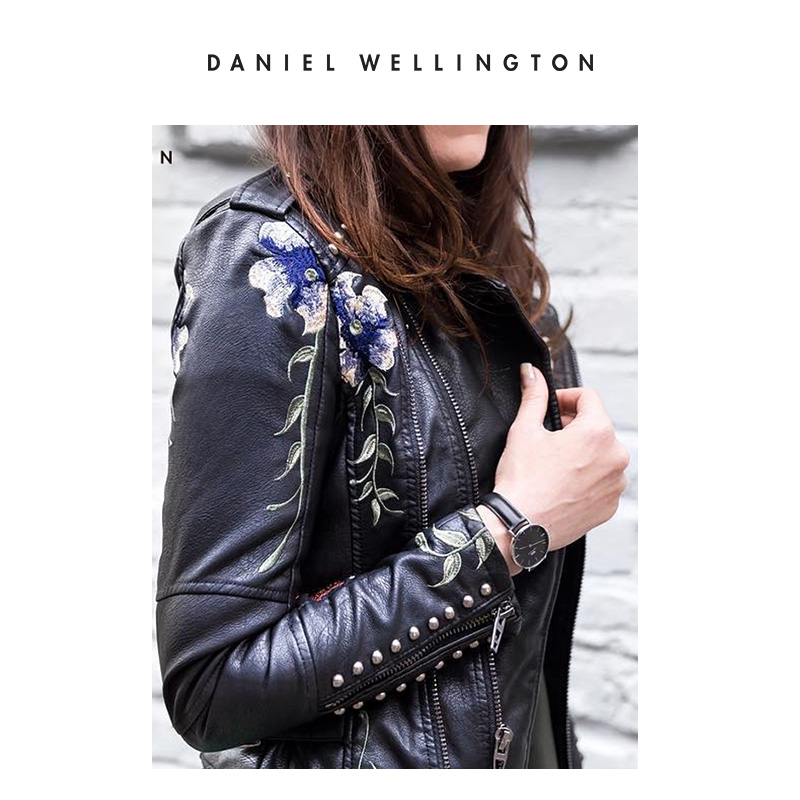 丹尼尔惠灵顿（DanielWellington）DW手表女士表32mm金色边黑盘皮带学生手表圣诞礼物DW00100168(支)