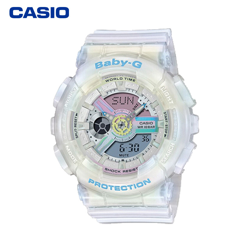 卡西欧（CASIO）手表 BABY-G系列防震防水LED照明全自动日历时尚女表 BA-110PL-7A2炫彩白渐变表盘半透明表带（只）