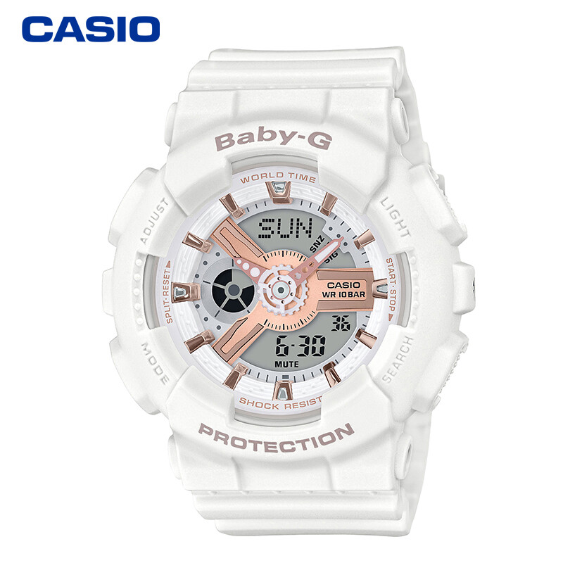 卡西欧（CASIO）防震防水LED照明运动手表BA-110RG-7APR奶白(只）