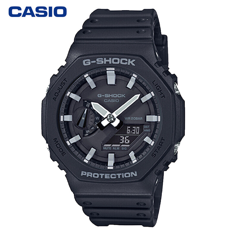 卡西欧（CASIO）G-SHOCK YOUTH系列 防震防水双显薄款运动男士手表GA-2100-1APR手表 经典黑白（只）