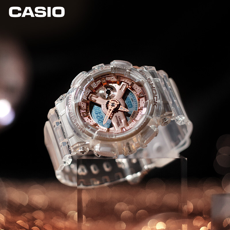 卡西欧（CASIO）G-SHOCK GIRLS透明表款系列 防震防水防磁自动LED照明女士手表GMA-S120SR-7APR透明玫瑰金（只）