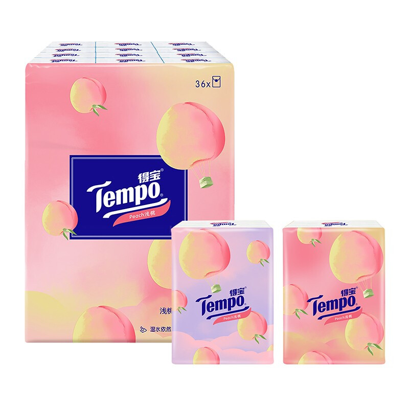 得宝 Tempo 手帕纸迷你4层加厚7张*36包甜心桃味