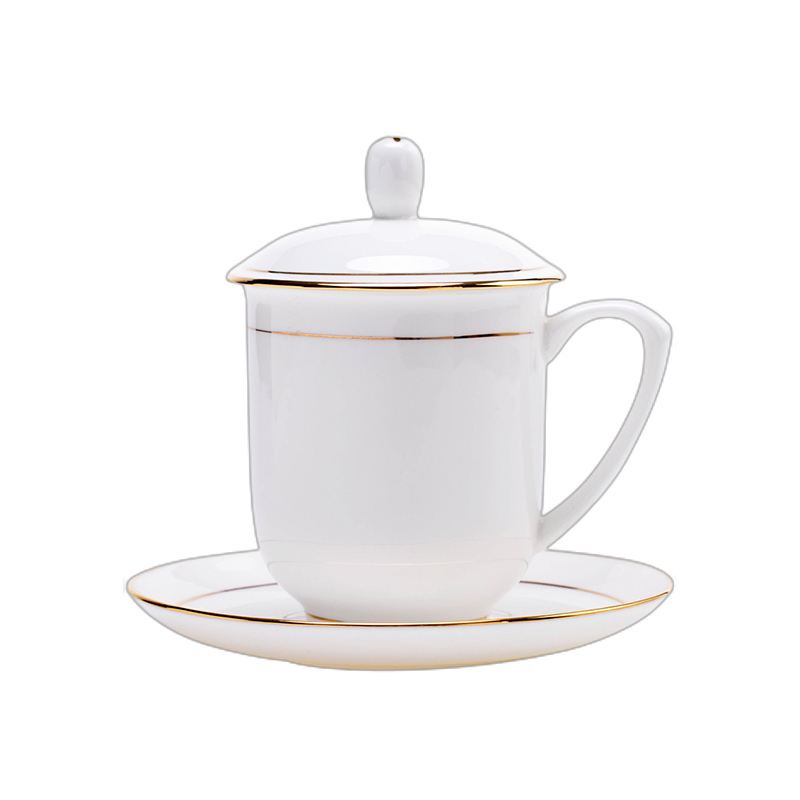 茶杯陶瓷家用带盖喝水杯办公杯会议室泡茶杯子400ml（个）