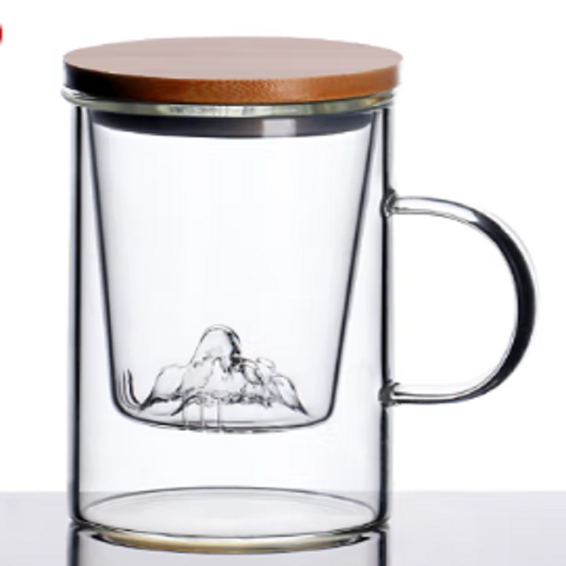 慧谷茶水分离耐热玻璃水杯带盖观山杯定制LOGO 350ml（个）15个起订量