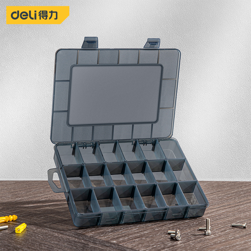 得力工具 DL432302 零件盒18小格(黑) 20*15.5*3cm（单位：只）