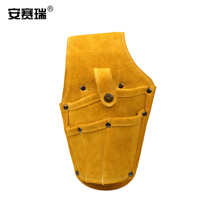 安赛瑞 240164 电钻牛皮工具包 便携式维修腰挂包工具袋 充电钻手电钻腰包 黄色 （个）