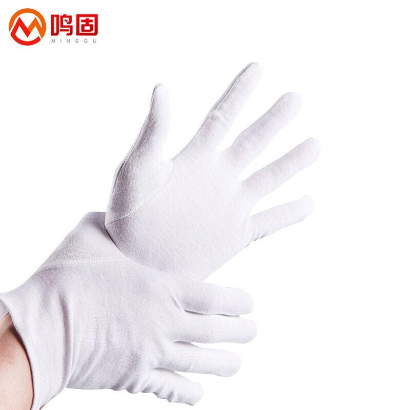 鸣固礼仪手套白手套白色棉汗布劳保工厂质检手套检阅表演手套12付/包常规款1付装（付）