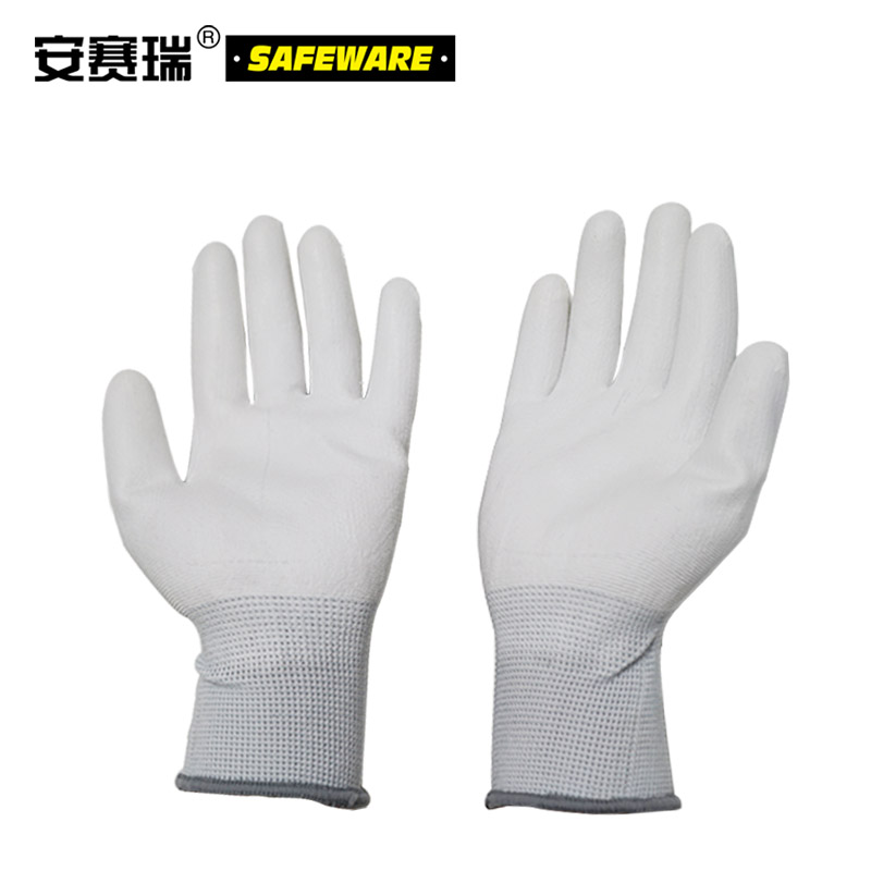 安赛瑞 39697 涤纶PU涂掌手套（12副装）13针 均码L 聚氨酯涂层工作手套 安全手套 劳防用品 白色(单位：包)