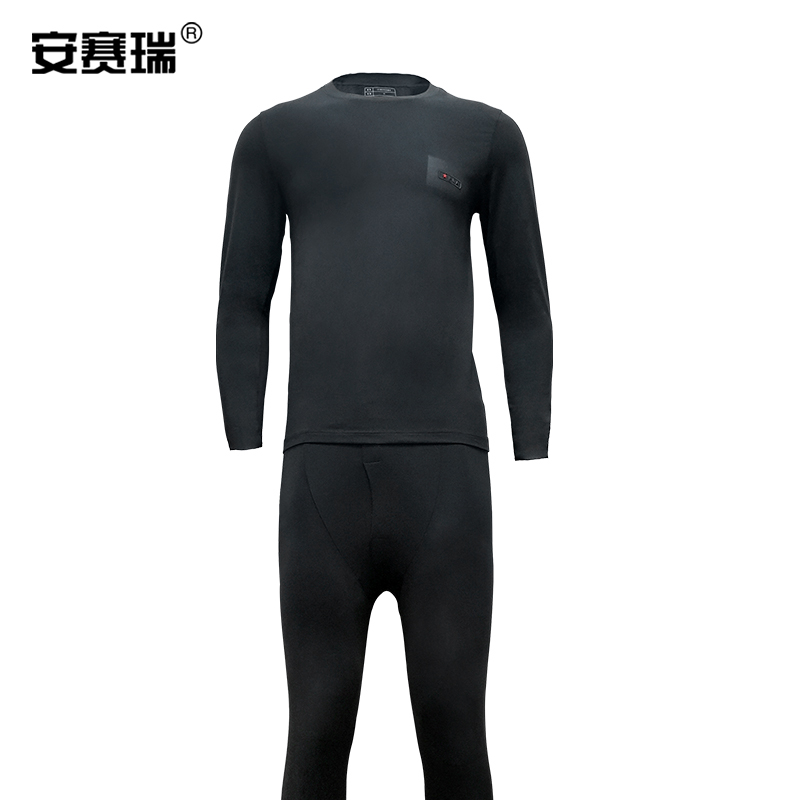 安赛瑞 300188 保暖内衣裤套装 圆领秋衣秋裤套装 弹力衬衣衬裤 秋冬季防寒打底套装 2XL码 黑色 企业可定制(单位：套)