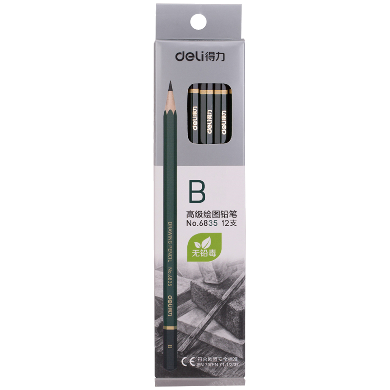 得力6835 绘图铅笔 47x14.5x201m 12支/盒(单位:盒) 绿色