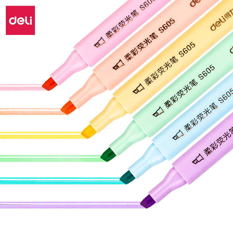 得力S605柔彩三角杆荧光笔6支/盒（混）（单位：盒）6色