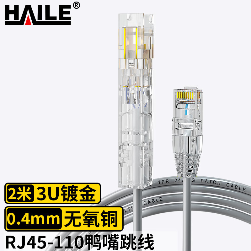 海乐（HAILE）室内2芯RJ45-110鸭嘴跳线 2米 3类1对语音跳线 110配线架电话语音工程专用 HT-RJ45-110-1P-2